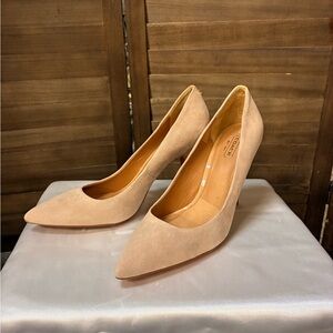 Coach Suede Pointed-Toe Pumps in Blush Beige